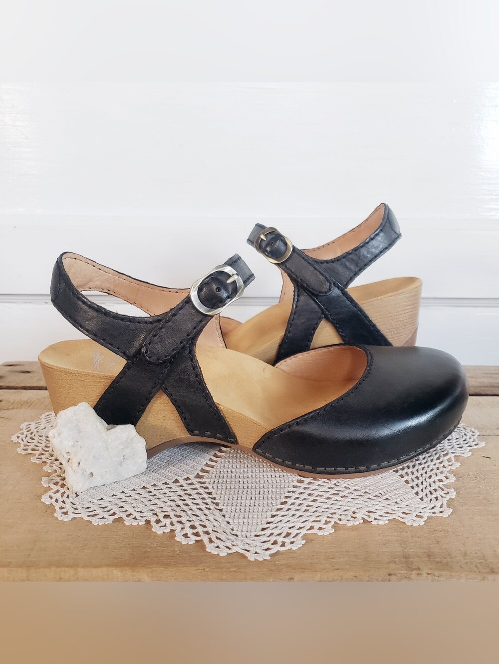 Black Dansko Tiffani Strappy Clog Sandal MaryJane Burnished Strap Buckle Boho ♡ - Picture 1 of 10